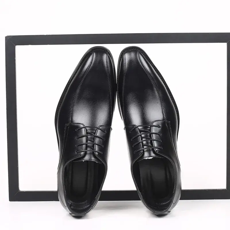 Spring Autumn Lace-Up Men Leather Shoes Italian Vintage Formal Dress Shoe Business Office Wedge Big Size Loafers Wedding Oxfords