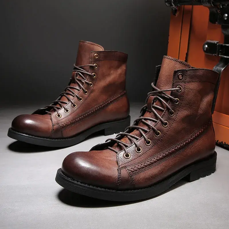 New Spring Autumn Fashion Vintage British Men Leather Shoes High Quality Ankle Boots Outdoor Work Boots for Men Platform Boots