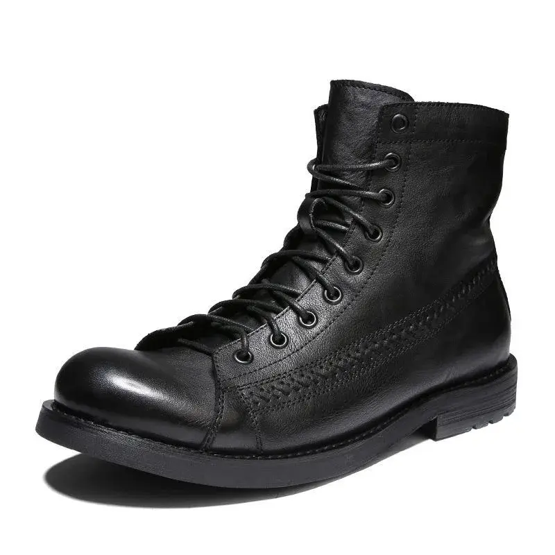 New Spring Autumn Fashion Vintage British Men Leather Shoes High Quality Ankle Boots Outdoor Work Boots for Men Platform Boots