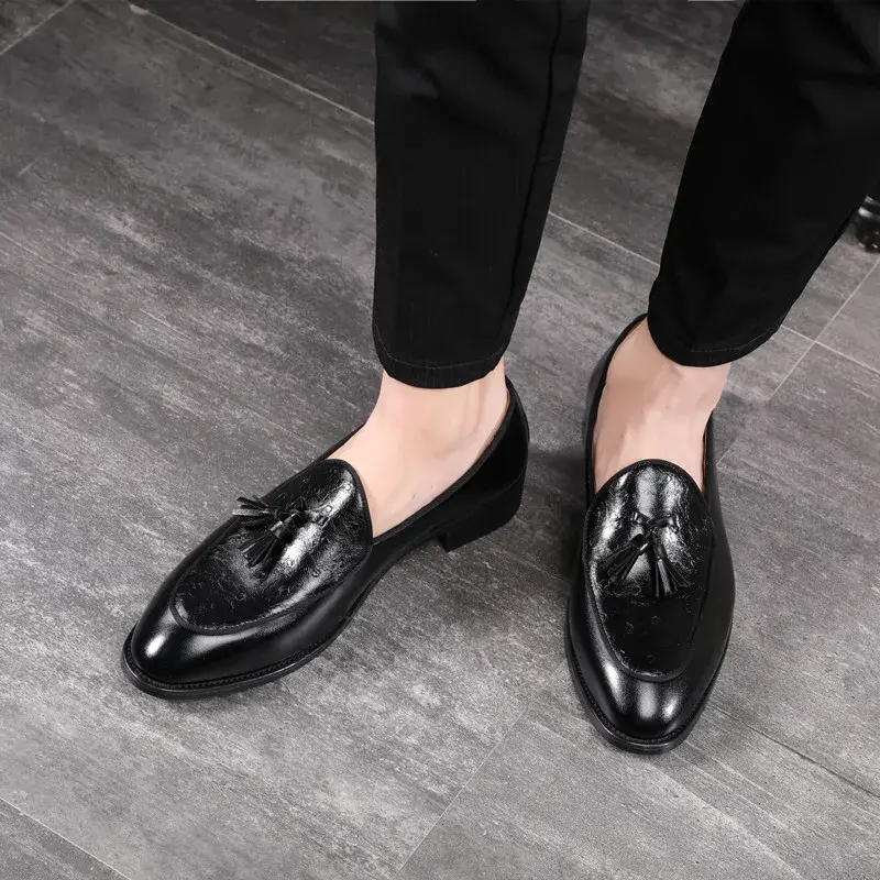 2025 New Luxury British Men Causal Shoes Spring Formal Dress Leather Shoes Tassel Business Wedding Loafers Oxfords Slip-On Wedge