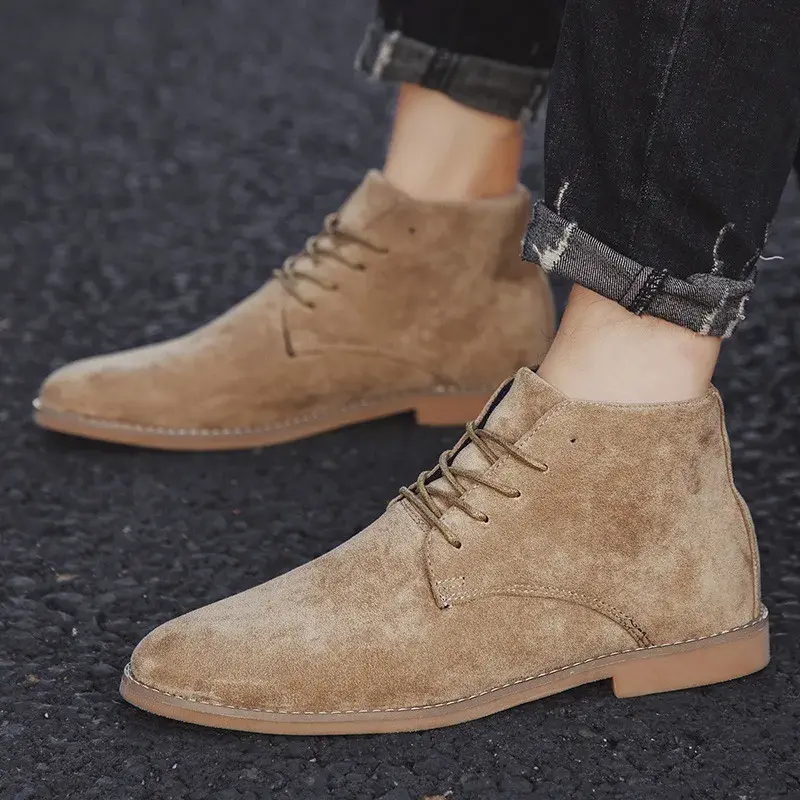 Spring Autumn Fashion Men Casual Shoes Vintage British Breathable Ankle Boots Pointed Toe Chelsea Boots High Quality Lace-Up