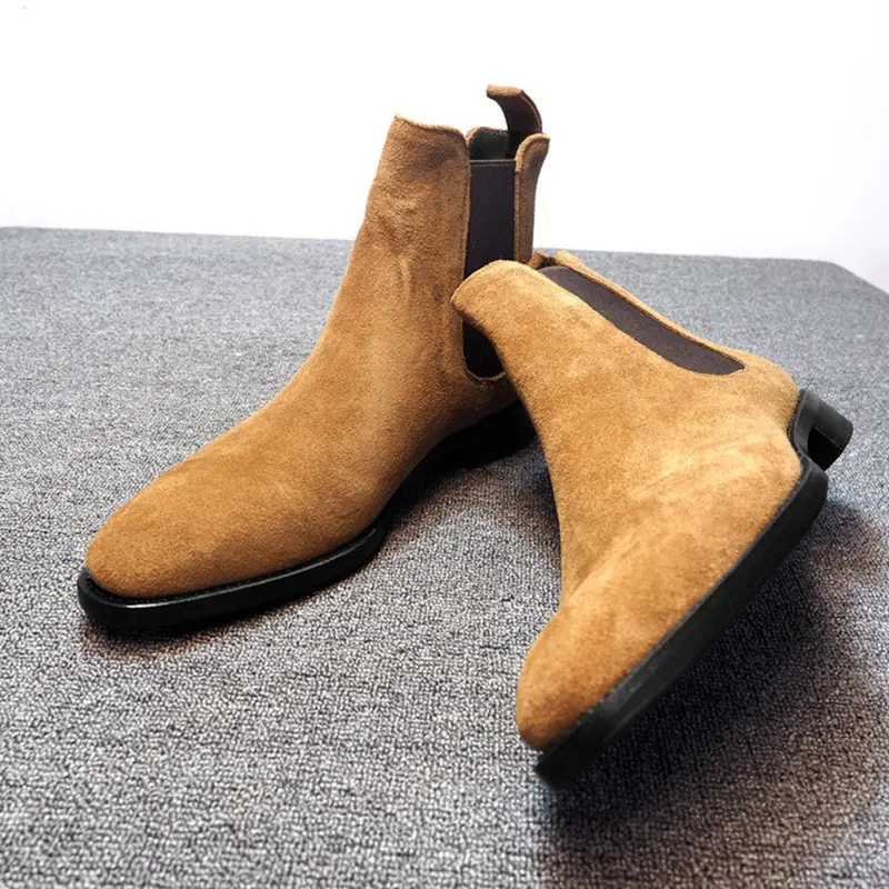 Yomior New Autumn Winter Cow Suede Leather Boots Casual Dress Wedge Ankle Boots Vintage Men's Shoes Pointed Toe Chelsea Boots
