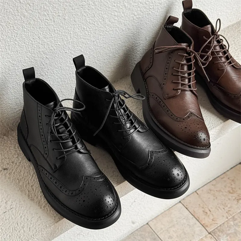 New Autumn Fashion Vintage British Spring Autumn Men Ankle Boots Dress Leather Shoes Tooling Outdoor Desert Boots Brogue Shoes