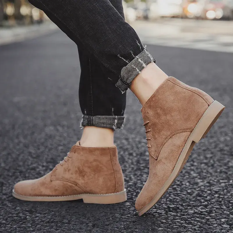 Spring Autumn Fashion Men Casual Shoes Vintage British Breathable Ankle Boots Pointed Toe Chelsea Boots High Quality Lace-Up