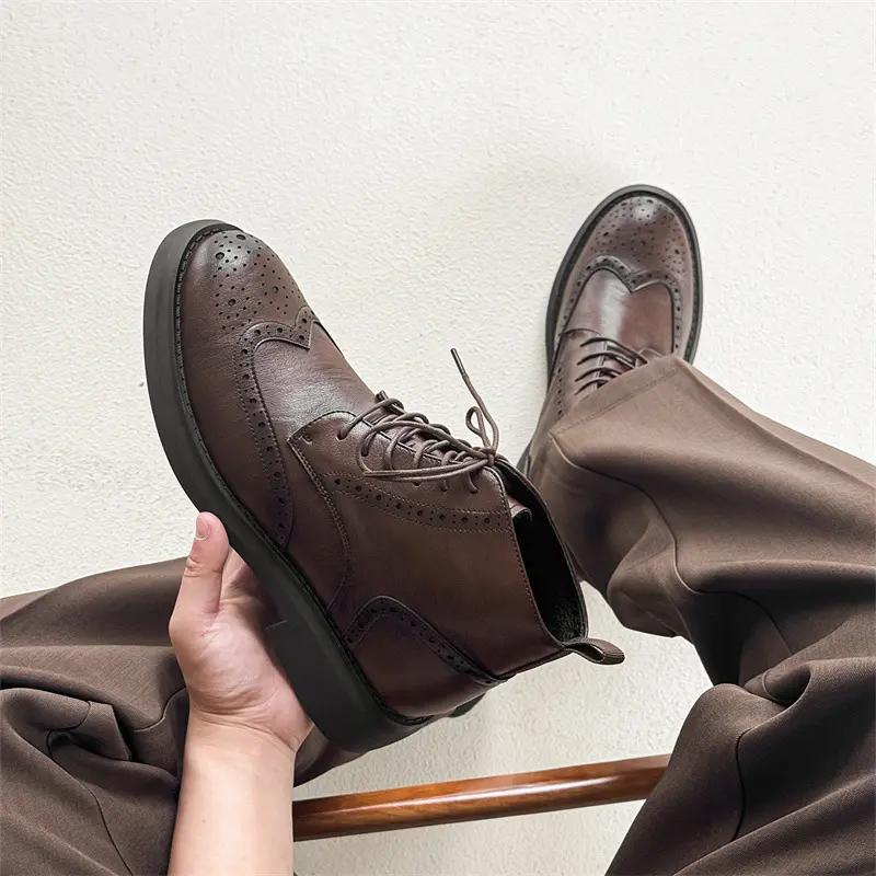 New Autumn Fashion Vintage British Spring Autumn Men Ankle Boots Dress Leather Shoes Tooling Outdoor Desert Boots Brogue Shoes