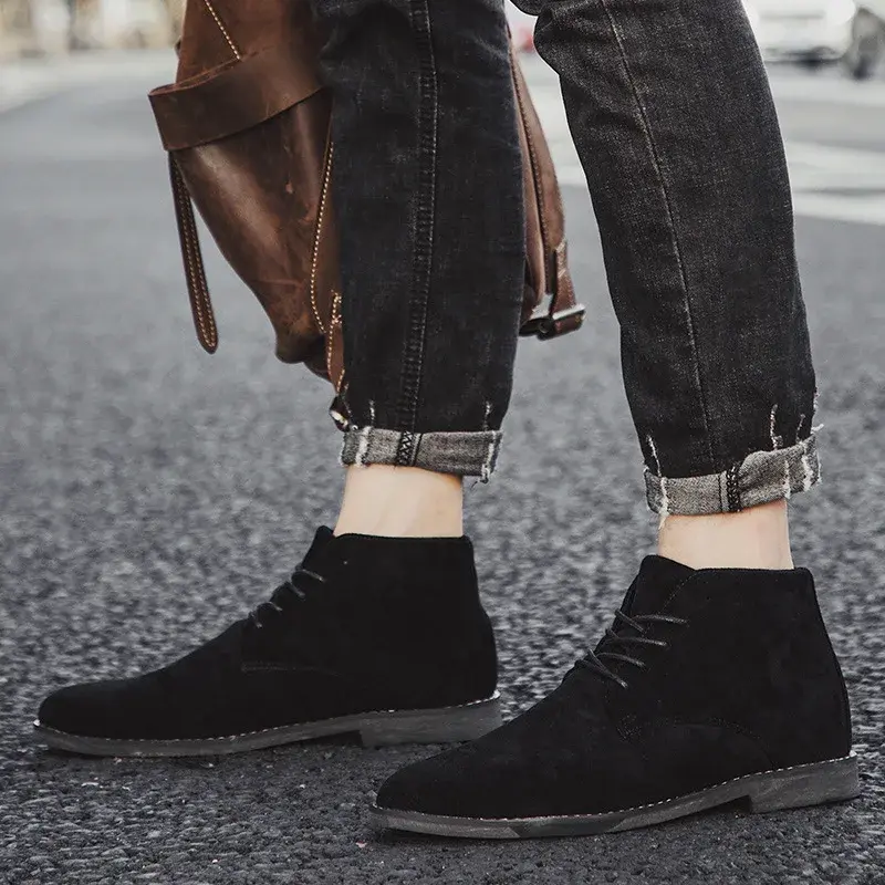 Spring Autumn Fashion Men Casual Shoes Vintage British Breathable Ankle Boots Pointed Toe Chelsea Boots High Quality Lace-Up