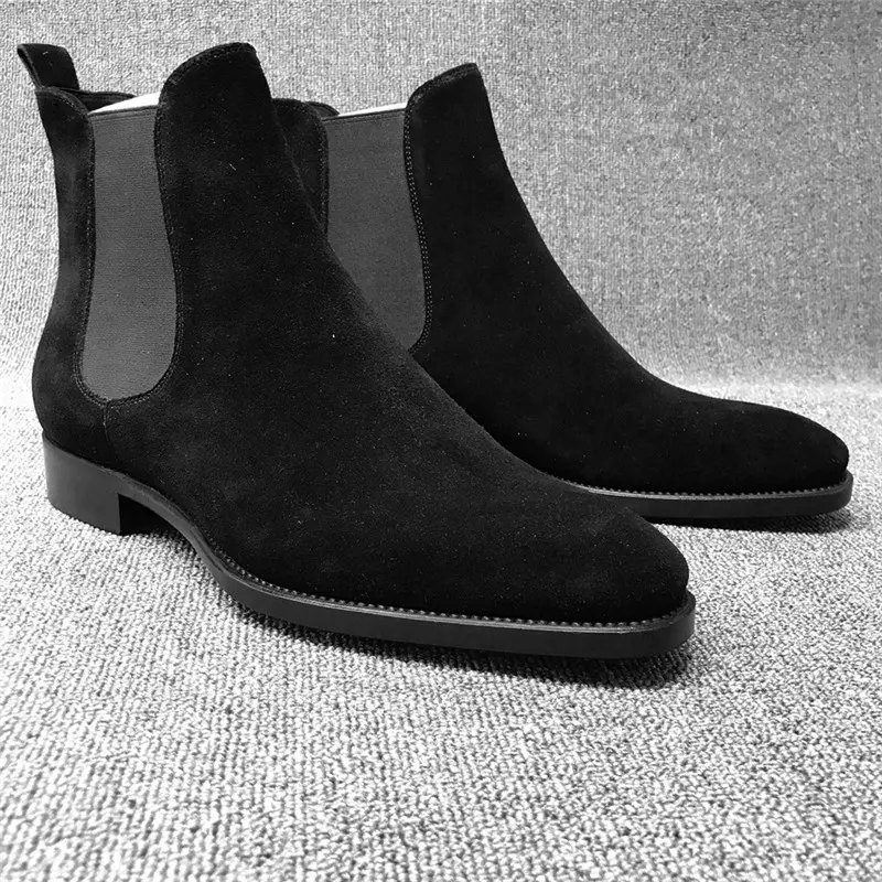 Yomior New Autumn Winter Cow Suede Leather Boots Casual Dress Wedge Ankle Boots Vintage Men's Shoes Pointed Toe Chelsea Boots