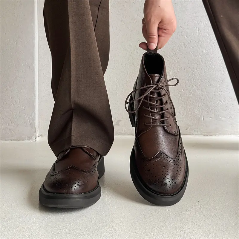 New Autumn Fashion Vintage British Spring Autumn Men Ankle Boots Dress Leather Shoes Tooling Outdoor Desert Boots Brogue Shoes