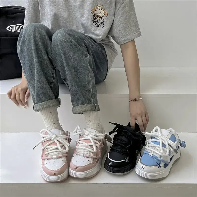 Thick Sole Shoes Fashion Round Toe Flat Shoes Women Comfortable Vulcanized Shoes New Designer Sneakers Zapatillas Mujer