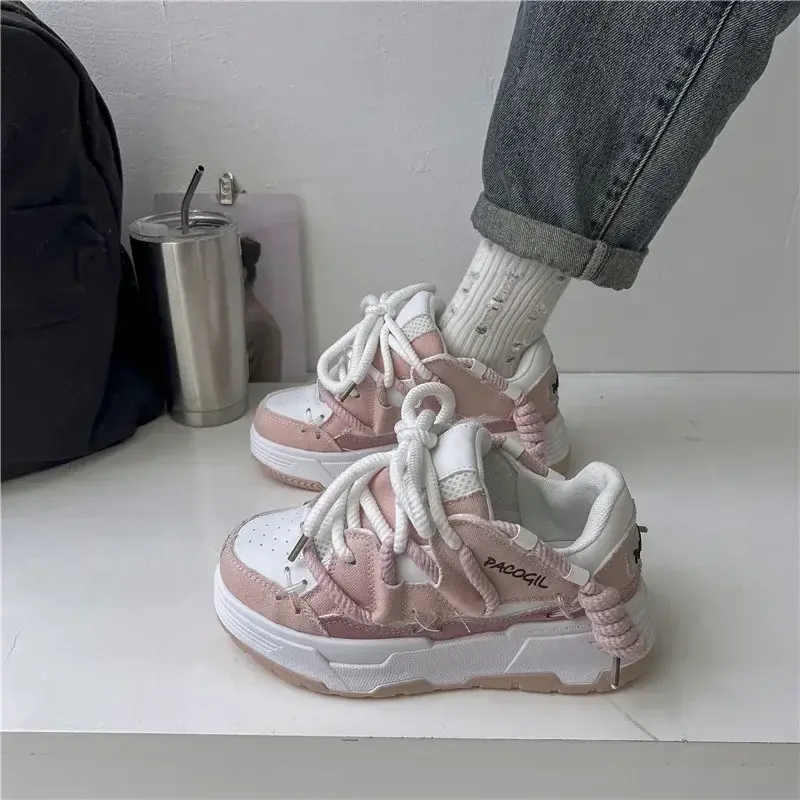 Thick Sole Shoes Fashion Round Toe Flat Shoes Women Comfortable Vulcanized Shoes New Designer Sneakers Zapatillas Mujer