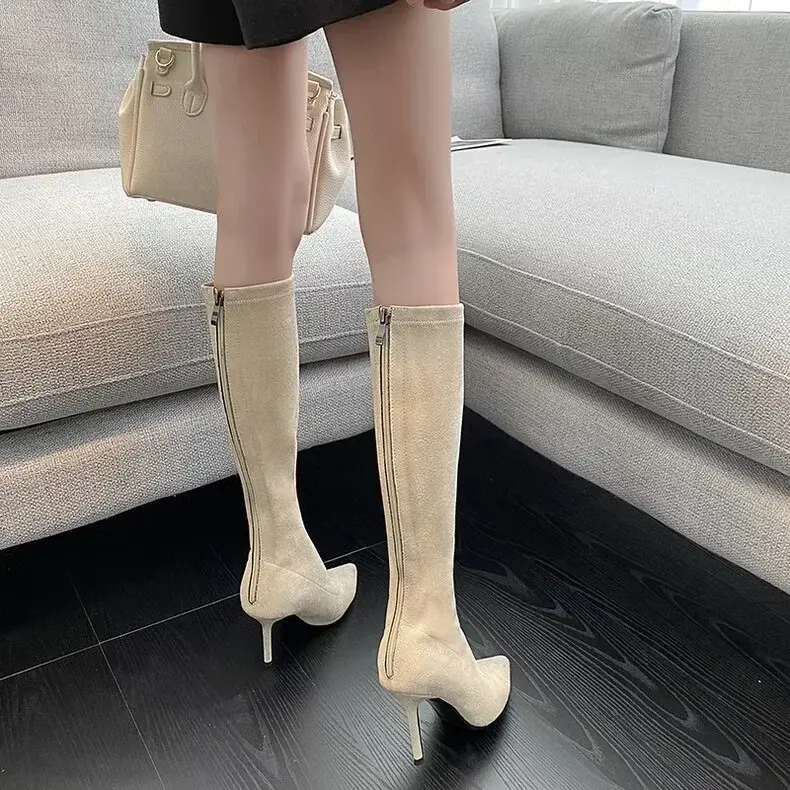 Fashion Knee High Boots European and American Sexy Thin High Heel Long Boots Ladies Elastic Pointed Toe Modern Boots 2024