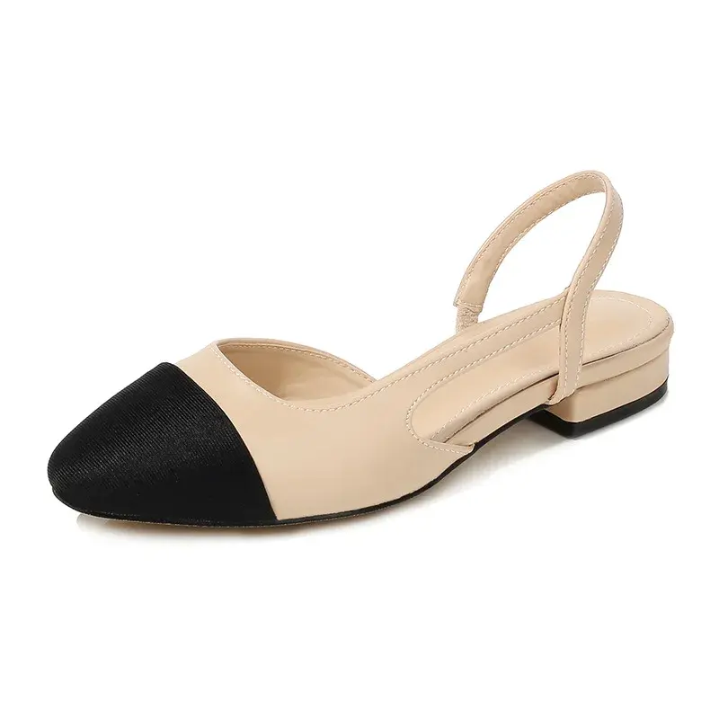 New Pointed Toe Sandals Fashion Low Square Heels Flat Shoes Korean Color Matching Party Ladies Shoes Chaussure Femme 2024