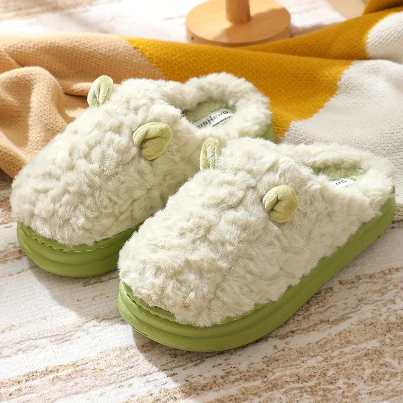 Women's Slippers  Winter New Cartoon Home Couple Warm Non Slip Plush Cotton Slippers Thick Soled Floor Anti Cold Slippers