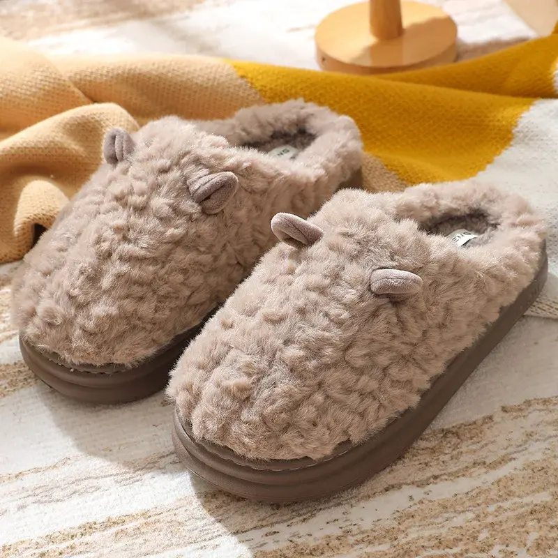 Women's Slippers  Winter New Cartoon Home Couple Warm Non Slip Plush Cotton Slippers Thick Soled Floor Anti Cold Slippers