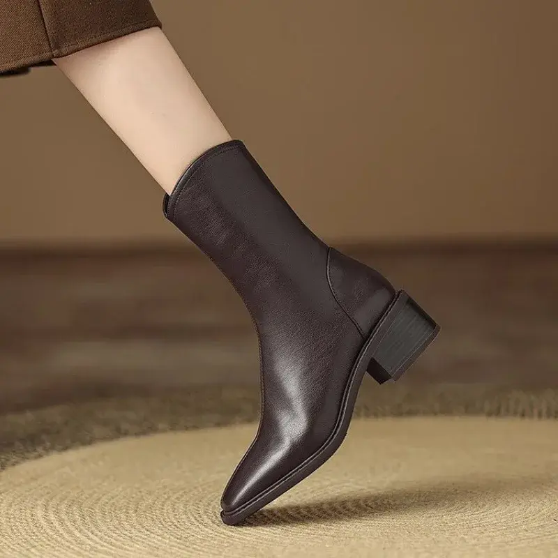 New PU Leather Ankle Boots for Women Shoes Fashion Side Zipper Outdoor Ladies Footwear Low Heel Short Black Botas De Mujer