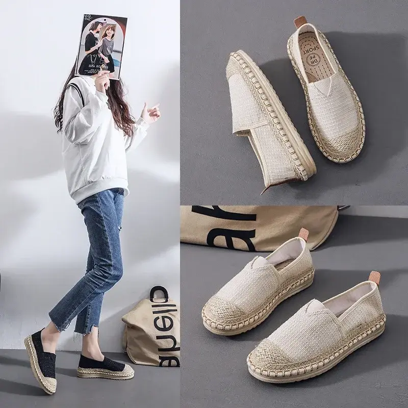 Summer New Women's Shoes Fashion Woven Breathable Lightweight Comfortable Canvas Shoes for Women Zapatos De Mujer