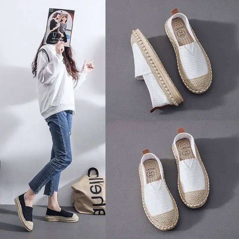 Summer New Women's Shoes Fashion Woven Breathable Lightweight Comfortable Canvas Shoes for Women Zapatos De Mujer