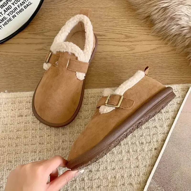 Shoes Woman Flats Round Toe Casual Female Sneakers Slip-on Loafers Fur Dress Winter Retro Slip on New Lace-Up Rubber Flock Leisu