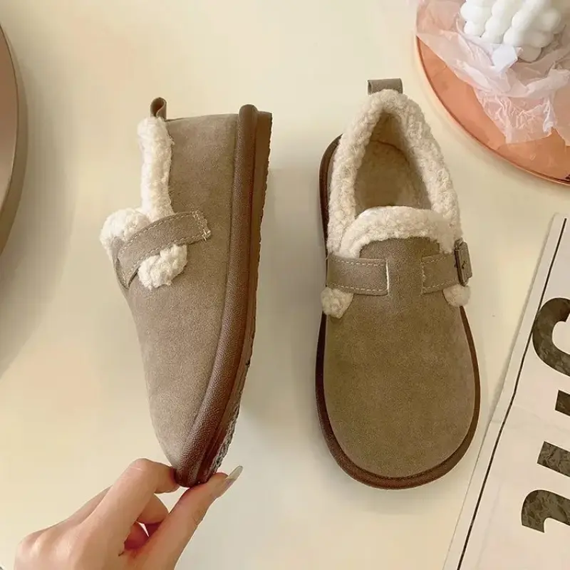 Shoes Woman Flats Round Toe Casual Female Sneakers Slip-on Loafers Fur Dress Winter Retro Slip on New Lace-Up Rubber Flock Leisu