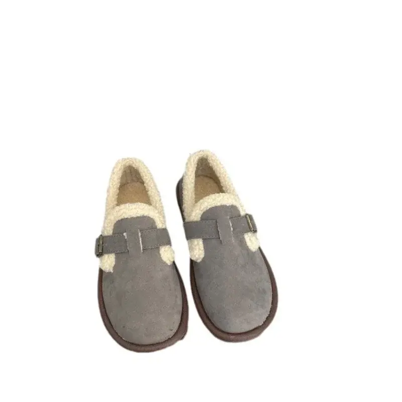 Shoes Woman Flats Round Toe Casual Female Sneakers Slip-on Loafers Fur Dress Winter Retro Slip on New Lace-Up Rubber Flock Leisu