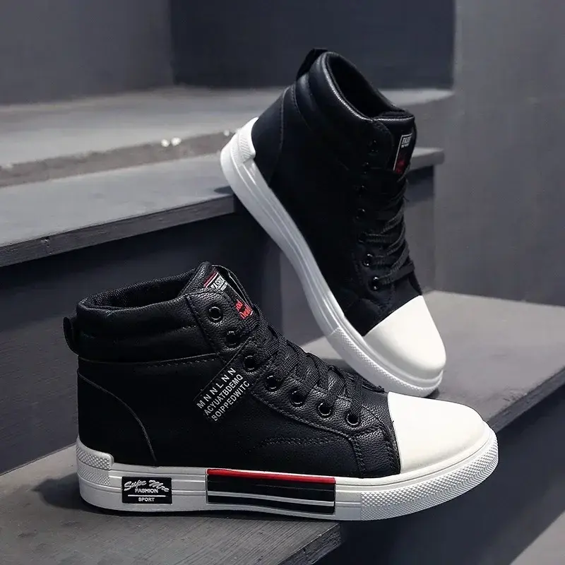 Leather Men's Canvas Shoes Autumn High-Top Casual Shoes for Men Non-Slip Male Sneakers 2023 New Winter Tenis Masculino 2024