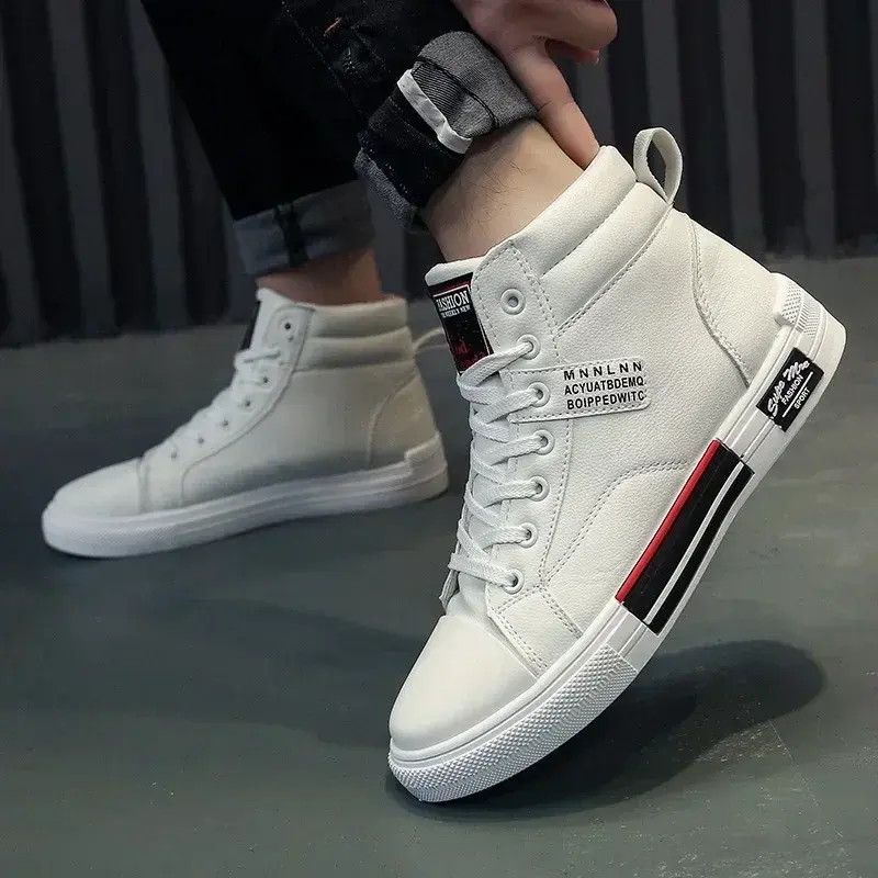 Leather Men's Canvas Shoes Autumn High-Top Casual Shoes for Men Non-Slip Male Sneakers 2023 New Winter Tenis Masculino 2024
