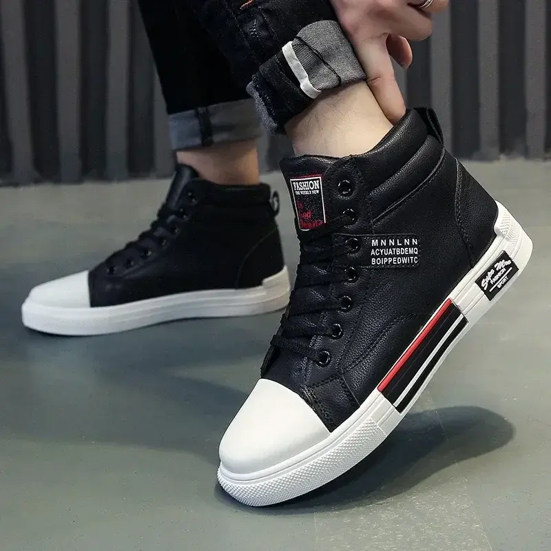 Leather Men's Canvas Shoes Autumn High-Top Casual Shoes for Men Non-Slip Male Sneakers 2023 New Winter Tenis Masculino 2024