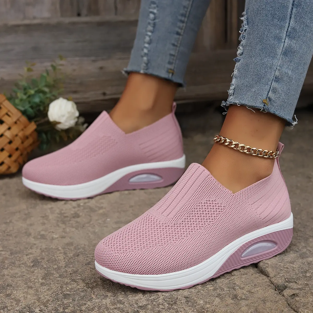 Women Walking Shoes Air Cushion Non Slip Orthopedic Shoes Ladies Platform Mules Breathable Wedge Female Sneakers 2024
