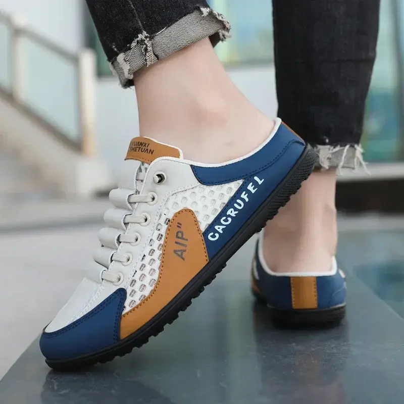 Men's Shoes New Half Slippers Non-slip Fashion Casual Lightweight Male Mesh Breathable Shoes Trend Outdoor Walking Shoes