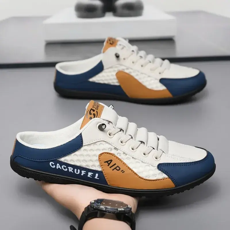 Men's Shoes New Half Slippers Non-slip Fashion Casual Lightweight Male Mesh Breathable Shoes Trend Outdoor Walking Shoes