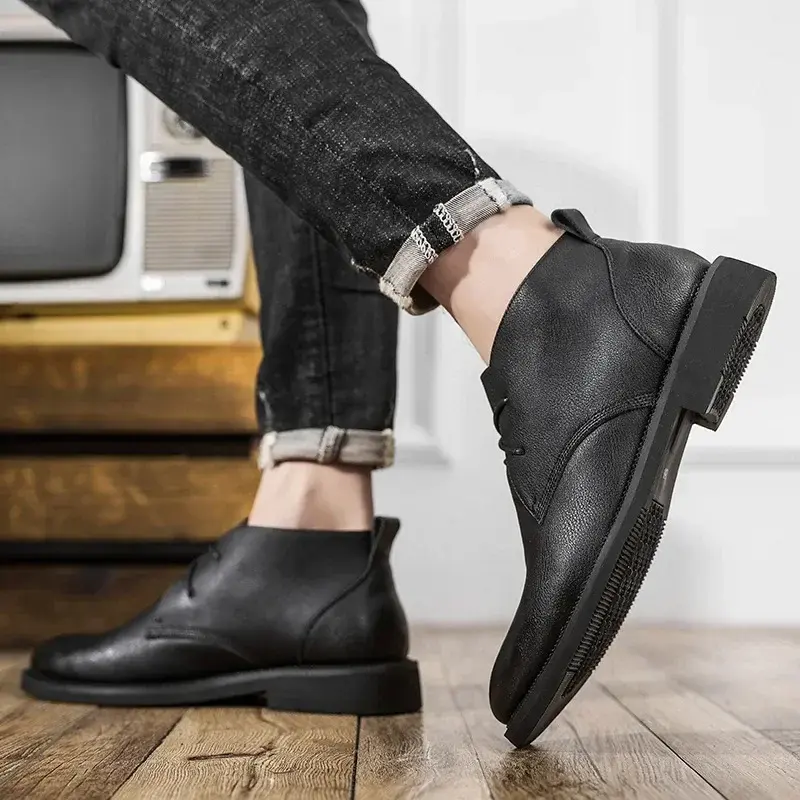 Mens Casual Business Office Formal Dress Chelsea Boots Shoes Genuine Leather Boot Black Ankle Botas Hombre Chaussure 2024