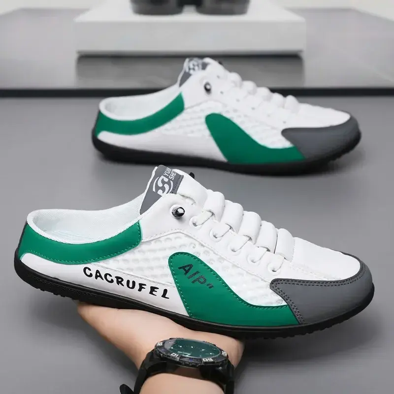 Men's Shoes New Half Slippers Non-slip Fashion Casual Lightweight Male Mesh Breathable Shoes Trend Outdoor Walking Shoes