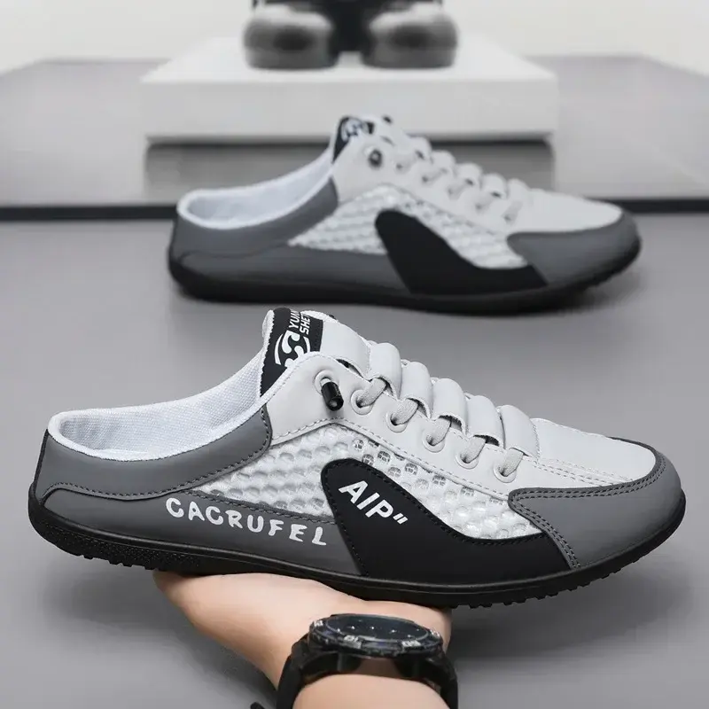 Men's Shoes New Half Slippers Non-slip Fashion Casual Lightweight Male Mesh Breathable Shoes Trend Outdoor Walking Shoes