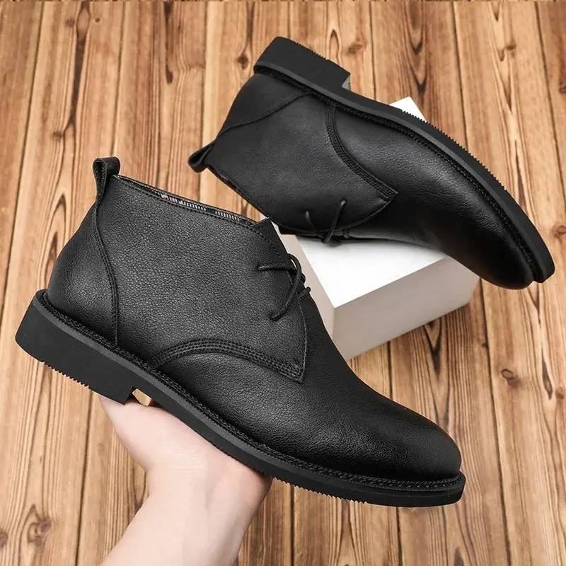 Mens Casual Business Office Formal Dress Chelsea Boots Shoes Genuine Leather Boot Black Ankle Botas Hombre Chaussure 2024