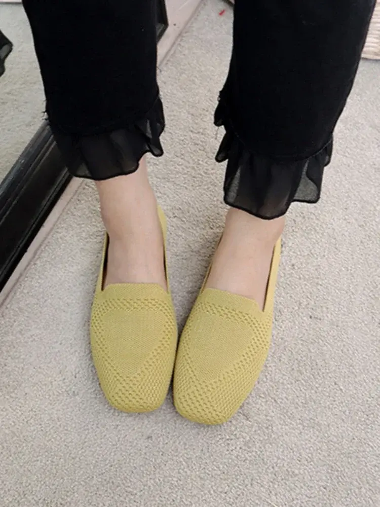 Women Ballet Flats Shoes Casual Square Toe Loafers Female Comfort Sole Soft Breathable Lazy Shoes Zapatillas 2024