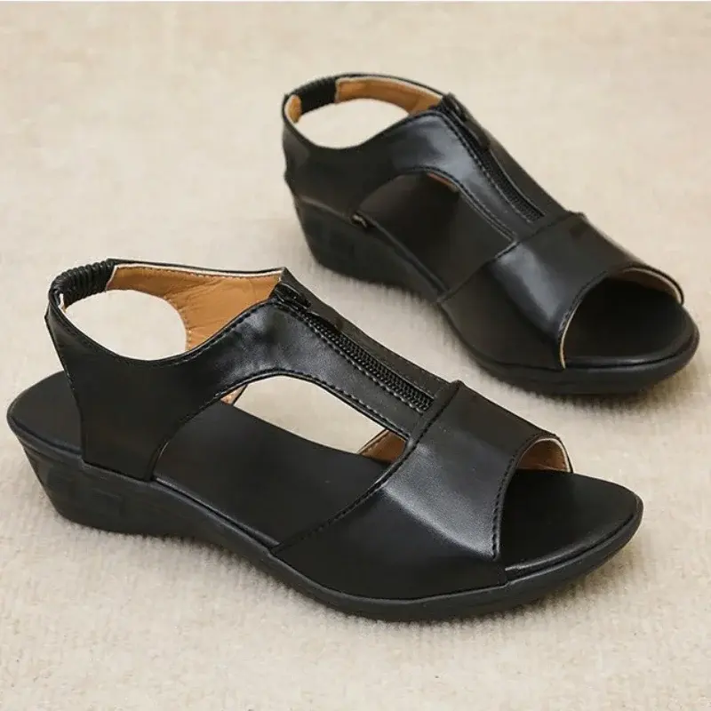Summer Women Wedge Sandals 2024 New Fashion Fish Mouth Non-slip Leather Casual Shoe Ladies Retro Platform Sandalias De Mujer