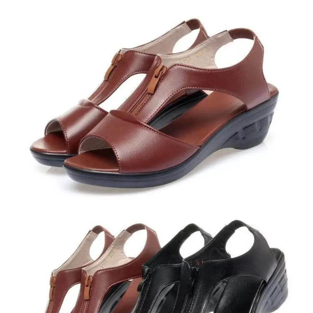 Summer Women Wedge Sandals 2024 New Fashion Fish Mouth Non-slip Leather Casual Shoe Ladies Retro Platform Sandalias De Mujer