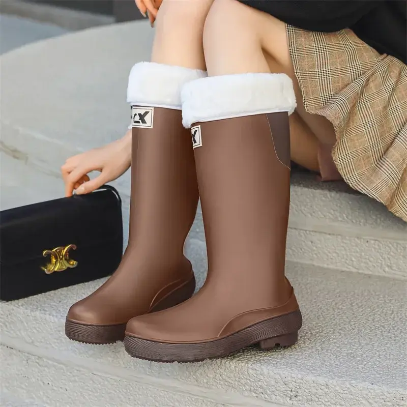High tube rain shoes women's fashion rain boots outdoor thick-soled waterproof shoes rubber shoes 2025