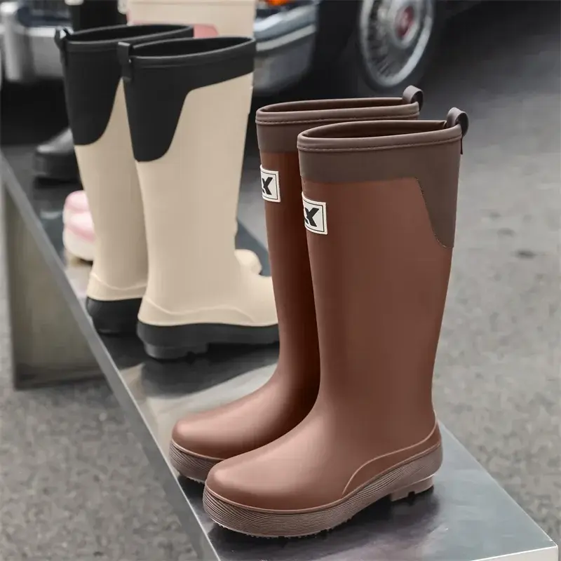 High tube rain shoes women's fashion rain boots outdoor thick-soled waterproof shoes rubber shoes 2025