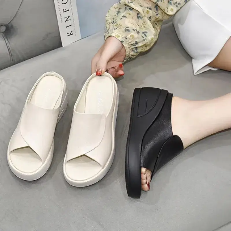Women Sandals Women Slippers Black Wedge Platform Open Toe Women Orthopedics Thick Bottom Beach High Heels Slides