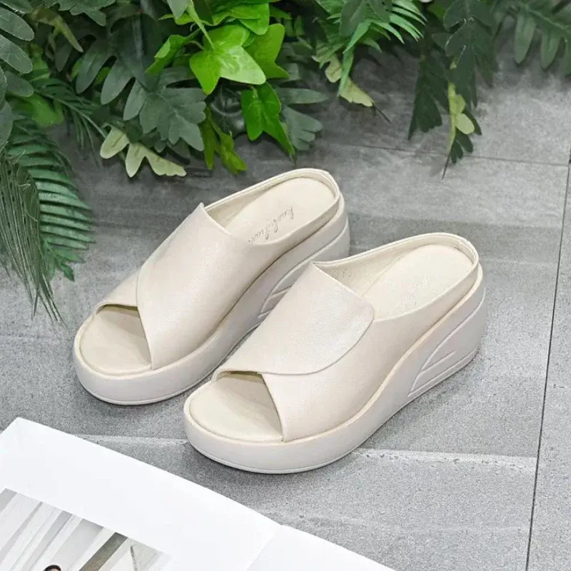 Women Sandals Women Slippers Black Wedge Platform Open Toe Women Orthopedics Thick Bottom Beach High Heels Slides