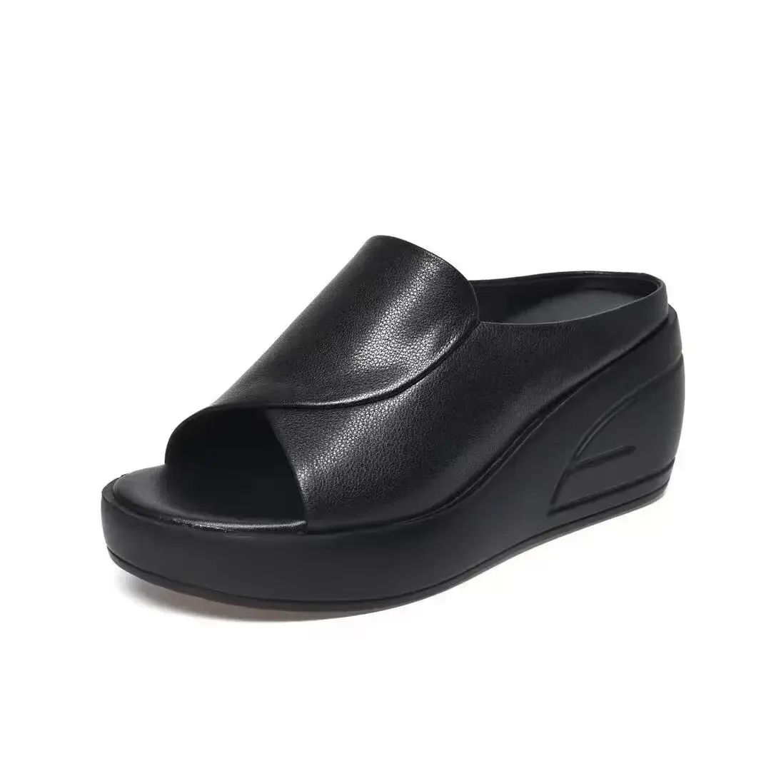 Women Sandals Women Slippers Black Wedge Platform Open Toe Women Orthopedics Thick Bottom Beach High Heels Slides