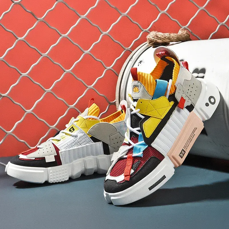 Men Shoes High Gang Couple Sneakers Flat Lace Up Korean Dad Shoes Trend Splicing Breathable Mesh Vulcanized Shoes 2023