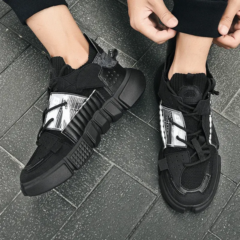 Men Shoes High Gang Couple Sneakers Flat Lace Up Korean Dad Shoes Trend Splicing Breathable Mesh Vulcanized Shoes 2023