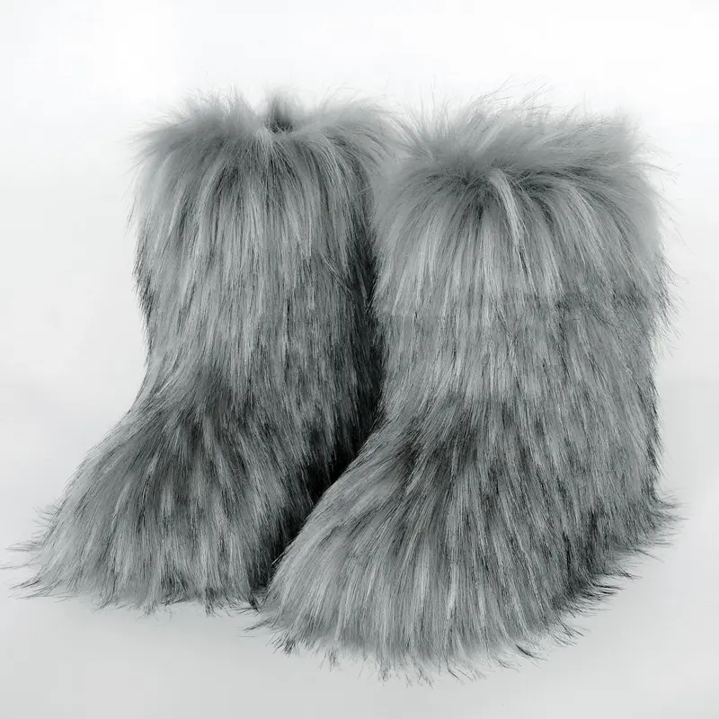 Fluffy Mid-calf Boots Winter Women Fashion Snow Boots Warm Cotton Shoes 2025 New
