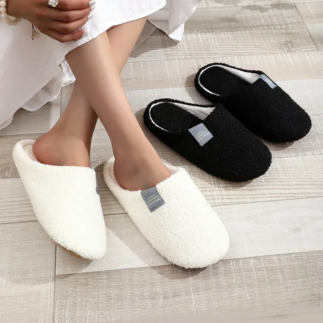 2025Couples Home Slippers Soft Fur Slippers Warm Indoor Flat Slides Nonslip Cotton Shoes Bedroom Light Slience Flats Floor Shoes
