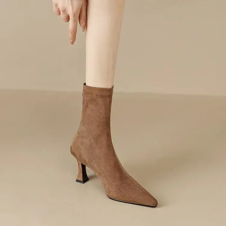 Women Stretch Ankle Boots Sexy Pointed Toe Short Botas Shoes Fashion Partys Stiletto High Heel Socks  Botas De Mujer