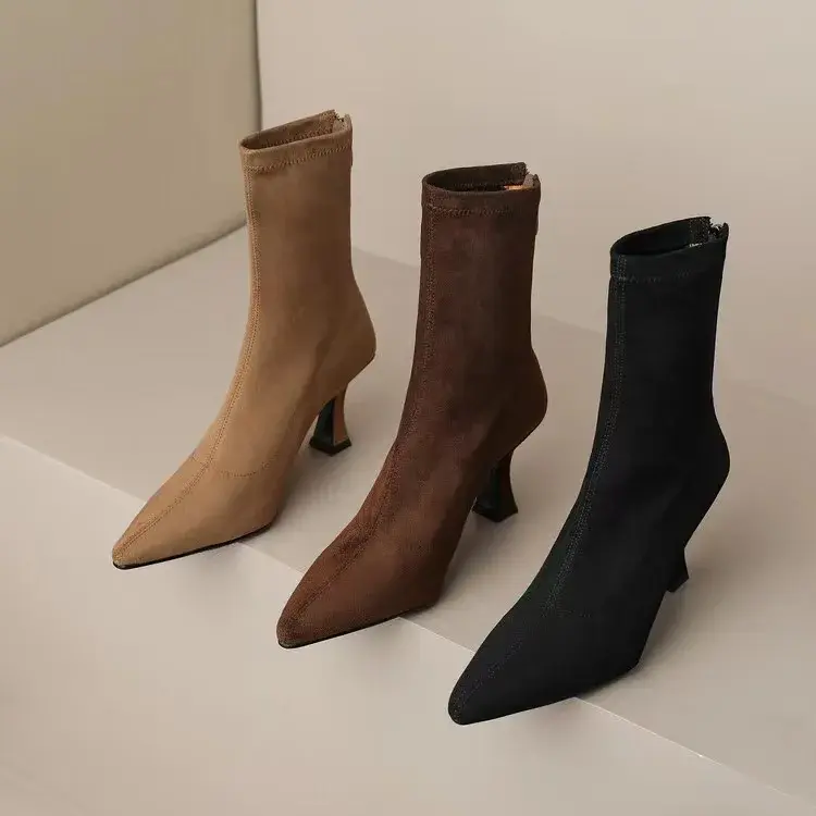 Women Stretch Ankle Boots Sexy Pointed Toe Short Botas Shoes Fashion Partys Stiletto High Heel Socks  Botas De Mujer