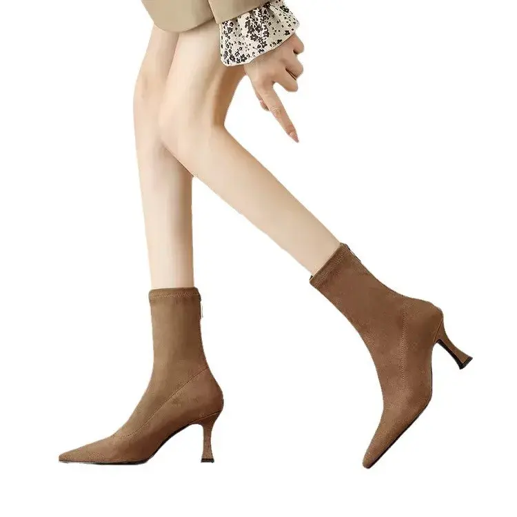 Women Stretch Ankle Boots Sexy Pointed Toe Short Botas Shoes Fashion Partys Stiletto High Heel Socks  Botas De Mujer