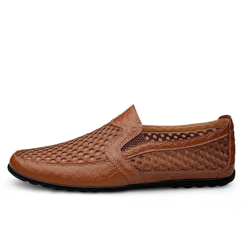 Men shoes  summer hollow fashion men casual shoes mesh breathable leather  men's fashion large size loafers men's